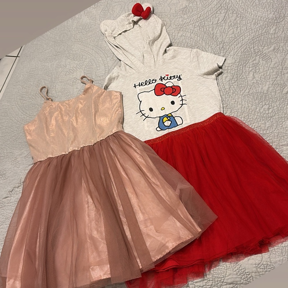 Bundle of 2 Hello Kitty and strap metallic dresses for girls  both size XL/14.